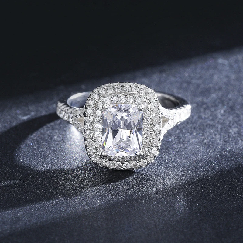 Elegant Rectangle Sterling Silver Plating Inlay Zircon Rhodium Plated Rings 8 Elegant Rectangle Sterling Silver Plating Inlay Zircon Rhodium Plated Rings - Image 6