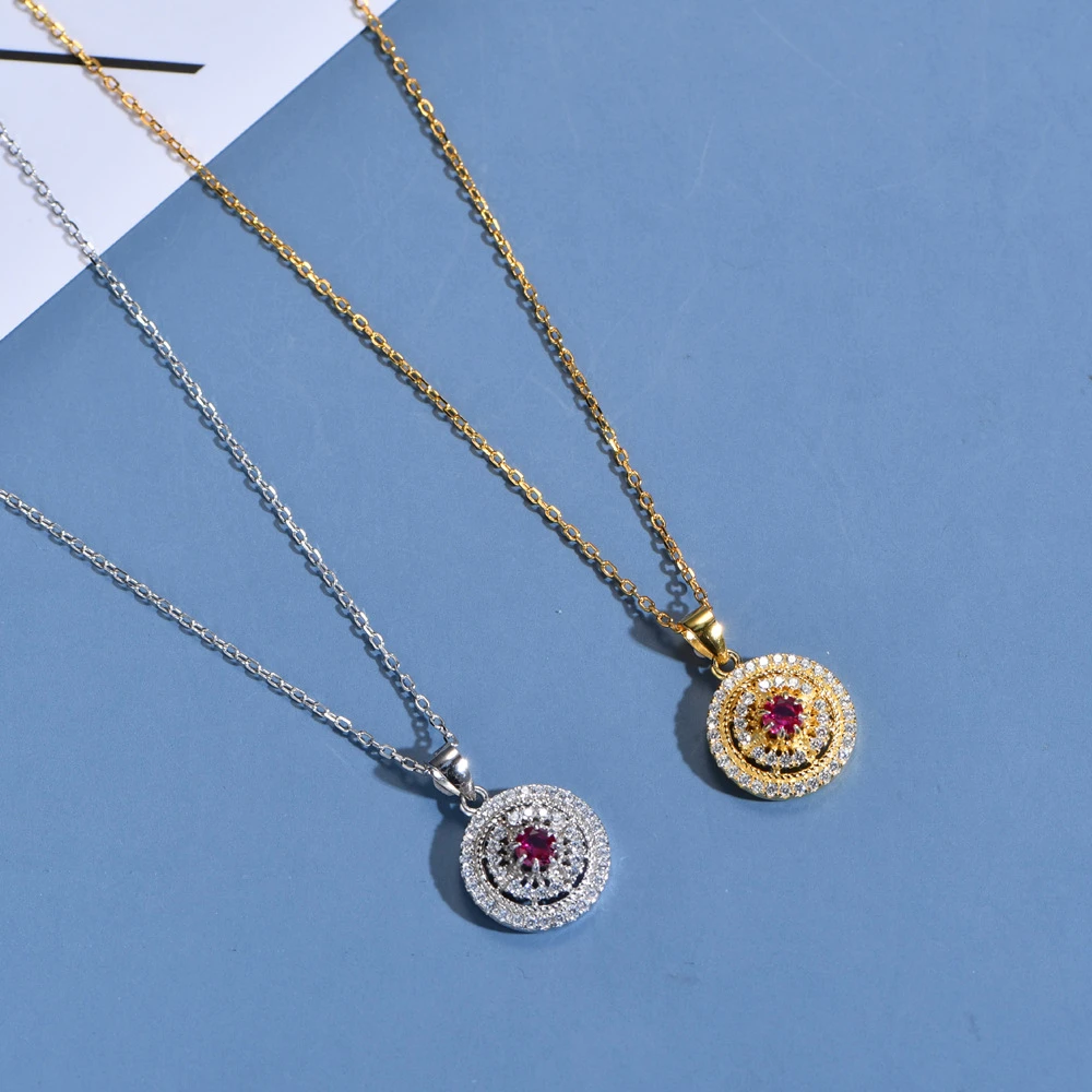 Simple Style Round Sterling Silver Hollow Out Inlay Zircon Pendant Necklace 7 Simple Style Round Sterling Silver Hollow Out Inlay Zircon Pendant Necklace - Image 5