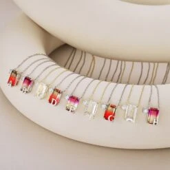 Casual Simple Style Letter Gradient Color Rectangle Sterling Silver Plating Inlay Zircon Pendant Necklace 12 Casual Simple Style Letter Gradient Color Rectangle Sterling Silver Plating Inlay Zircon Pendant Necklace -Cheap Jewelry Store 1645671913806237696