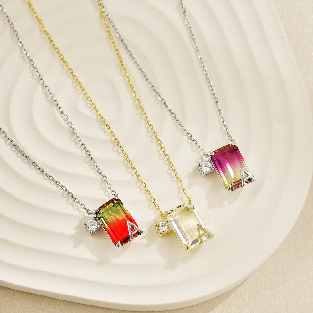Casual Simple Style Letter Gradient Color Rectangle Sterling Silver Plating Inlay Zircon Pendant Necklace 5 Casual Simple Style Letter Gradient Color Rectangle Sterling Silver Plating Inlay Zircon Pendant Necklace - Image 3