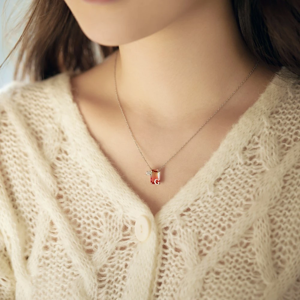 Casual Simple Style Letter Gradient Color Rectangle Sterling Silver Plating Inlay Zircon Pendant Necklace 4 Casual Simple Style Letter Gradient Color Rectangle Sterling Silver Plating Inlay Zircon Pendant Necklace - Image 2