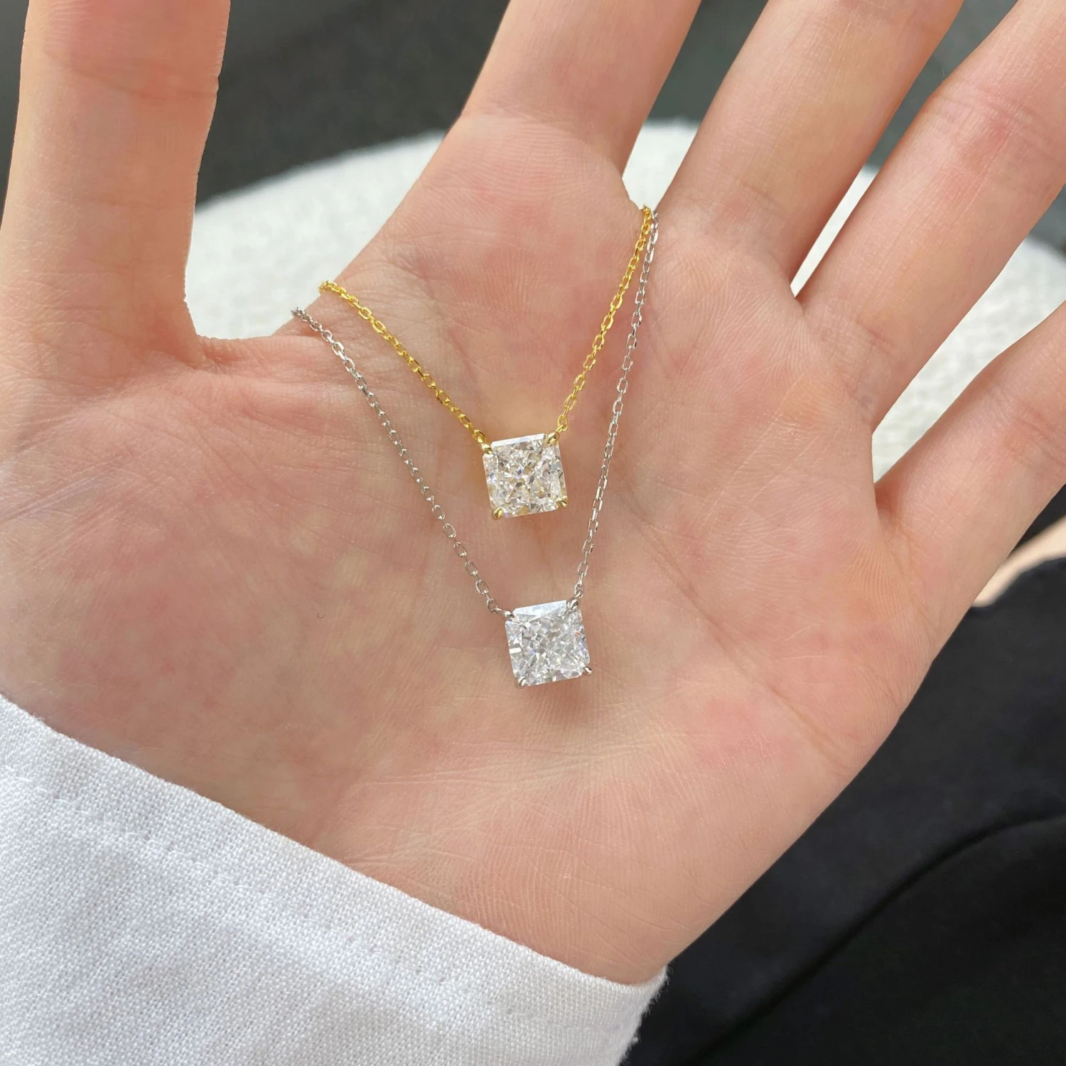 Simple Style Shiny Square Sterling Silver Plating Inlay Zircon Necklace 3 Simple Style Shiny Square Sterling Silver Plating Inlay Zircon Necklace