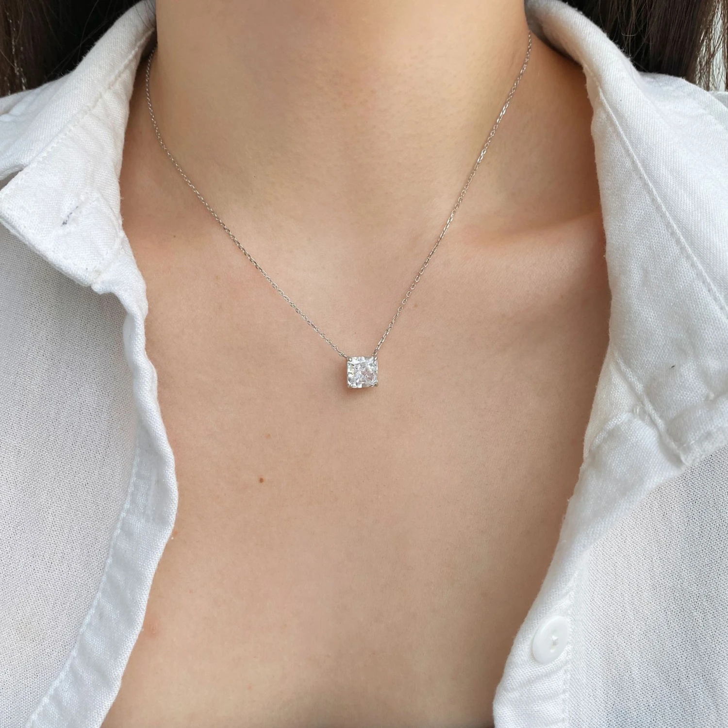 Simple Style Shiny Square Sterling Silver Plating Inlay Zircon Necklace 5 Simple Style Shiny Square Sterling Silver Plating Inlay Zircon Necklace - Image 3