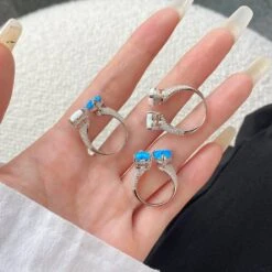 Sweet Heart Shape Sterling Silver Inlay Opal Open Ring -Cheap Jewelry Store 1646063593201995776