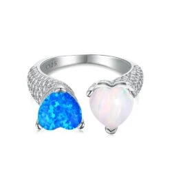 Sweet Heart Shape Sterling Silver Inlay Opal Open Ring -Cheap Jewelry Store 1646063596184145920