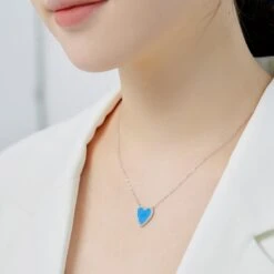 Lady Heart Shape Sterling Silver Inlay Zircon Pendant Necklace -Cheap Jewelry Store 1648508044897816576
