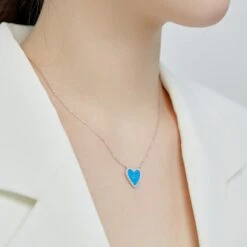 Lady Heart Shape Sterling Silver Inlay Zircon Pendant Necklace -Cheap Jewelry Store 1648508066045497344