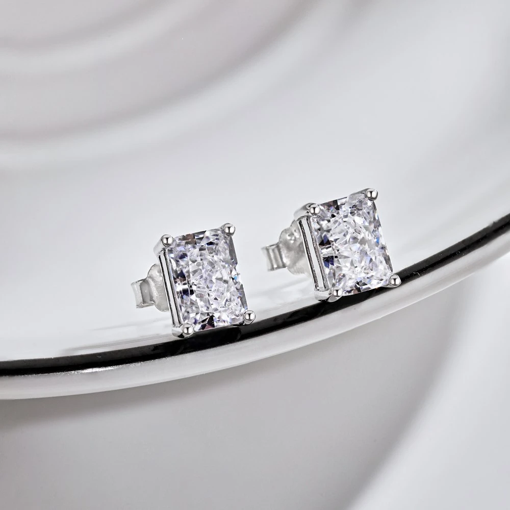 1 Pair Casual Simple Style Rectangle Sterling Silver Plating Inlay Zircon Ear Studs 3 1 Pair Casual Simple Style Rectangle Sterling Silver Plating Inlay Zircon Ear Studs