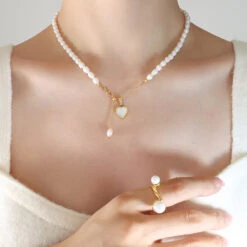 Elegant Baroque Style Heart Shape Beaded Freshwater Pearl Titanium Steel Plating 18K Gold Plated Pendant Necklace -Cheap Jewelry Store 1648639954382884864