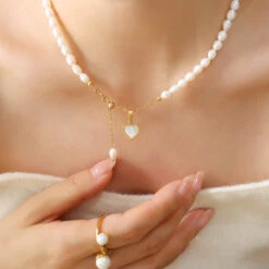 Elegant Baroque Style Heart Shape Beaded Freshwater Pearl Titanium Steel Plating 18K Gold Plated Pendant Necklace -Cheap Jewelry Store 1648639954387079168