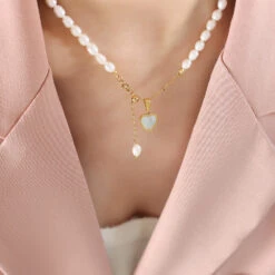 Elegant Baroque Style Heart Shape Beaded Freshwater Pearl Titanium Steel Plating 18K Gold Plated Pendant Necklace -Cheap Jewelry Store 1648639954449993728