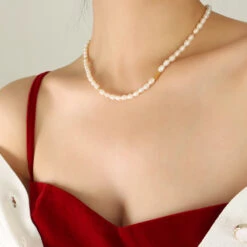 Elegant Baroque Style Round Freshwater Pearl Titanium Steel Beaded Plating 18K Gold Plated Necklace -Cheap Jewelry Store 1648970047093346304