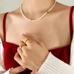 Elegant Baroque Style Round Freshwater Pearl Titanium Steel Beaded Plating 18K Gold Plated Necklace -Cheap Jewelry Store 1648970047101734912