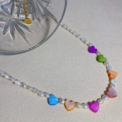 Sweet Heart Shape Stainless Steel Freshwater Pearl Shell Beaded 18K Gold Plated Necklace -Cheap Jewelry Store 1650399523291402240