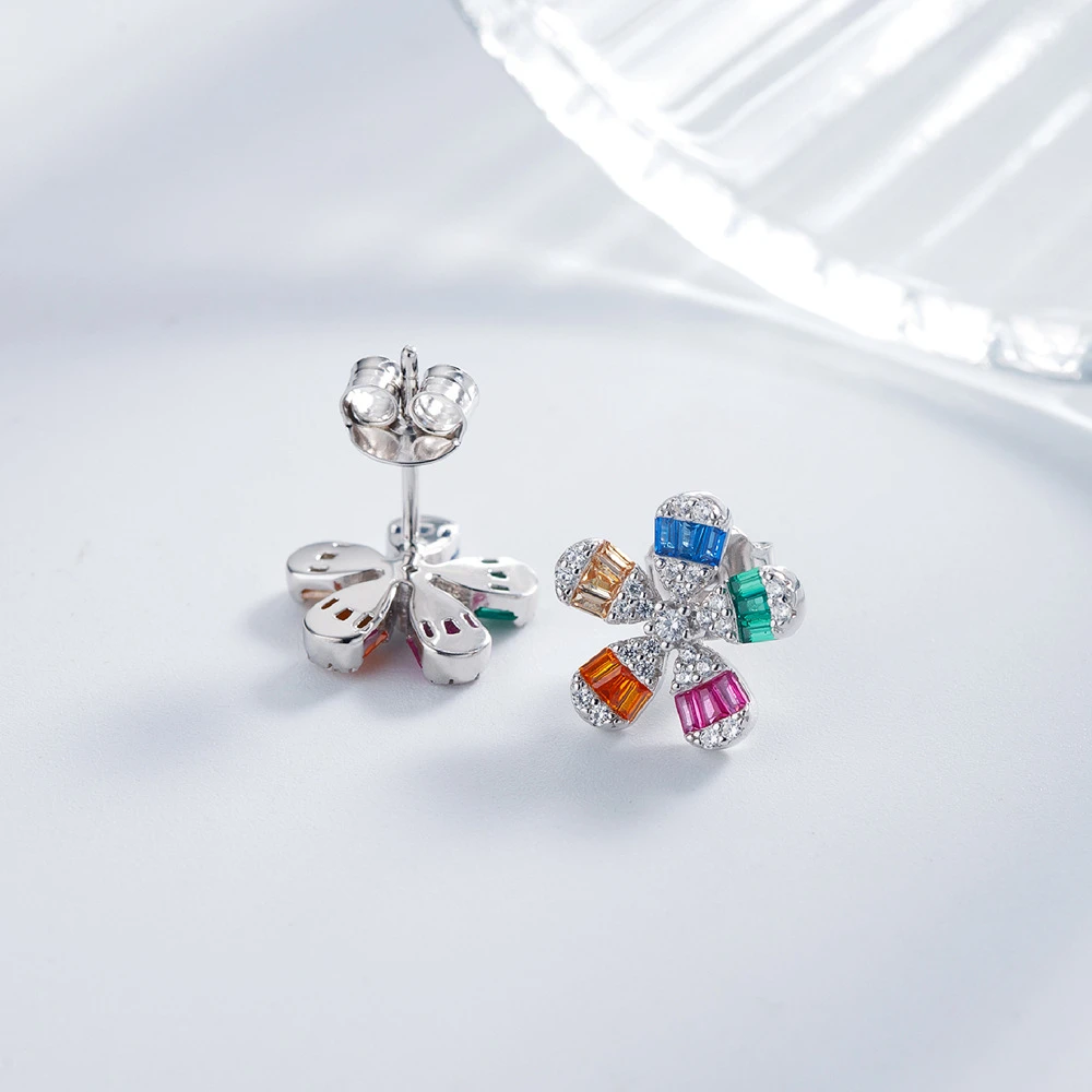 1 Pair Elegant Basic Flower Sterling Silver Inlay Zircon Ear Studs 4 1 Pair Elegant Basic Flower Sterling Silver Inlay Zircon Ear Studs - Image 2