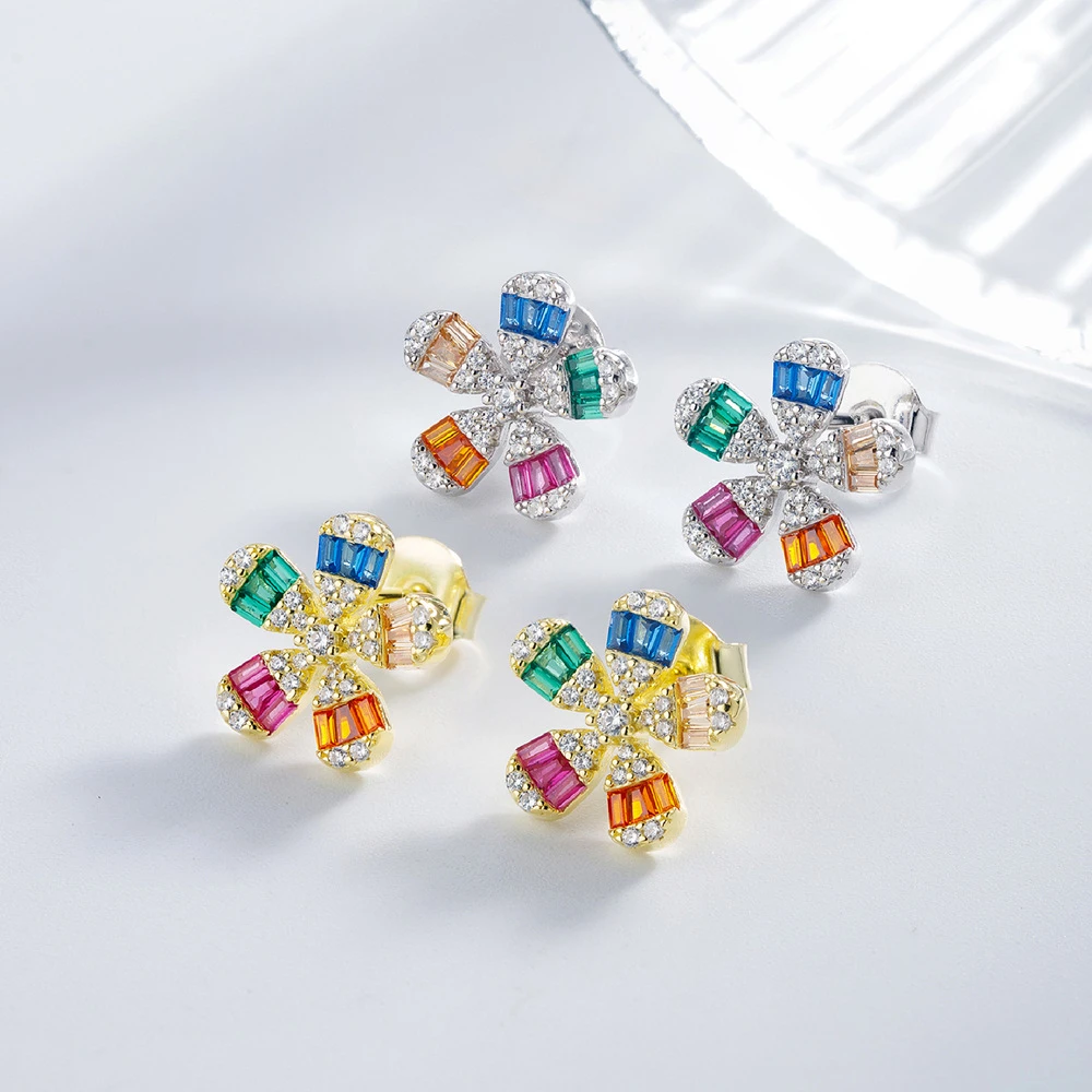 1 Pair Elegant Basic Flower Sterling Silver Inlay Zircon Ear Studs 3 1 Pair Elegant Basic Flower Sterling Silver Inlay Zircon Ear Studs