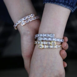 Hip-Hop Rectangle Copper Inlay Zircon Bangle