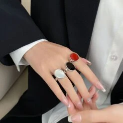 Wholesale Simple Style Oval Sterling Silver Agate Shell Open Ring -Cheap Jewelry Store 1651788674960068608