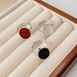 Wholesale Simple Style Oval Sterling Silver Agate Shell Open Ring -Cheap Jewelry Store 1651788677313073152 1