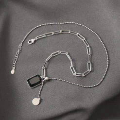 Wholesale Simple Style Streetwear Geometric Sterling Silver Agate Pendant Necklace -Cheap Jewelry Store 1651788735534206976