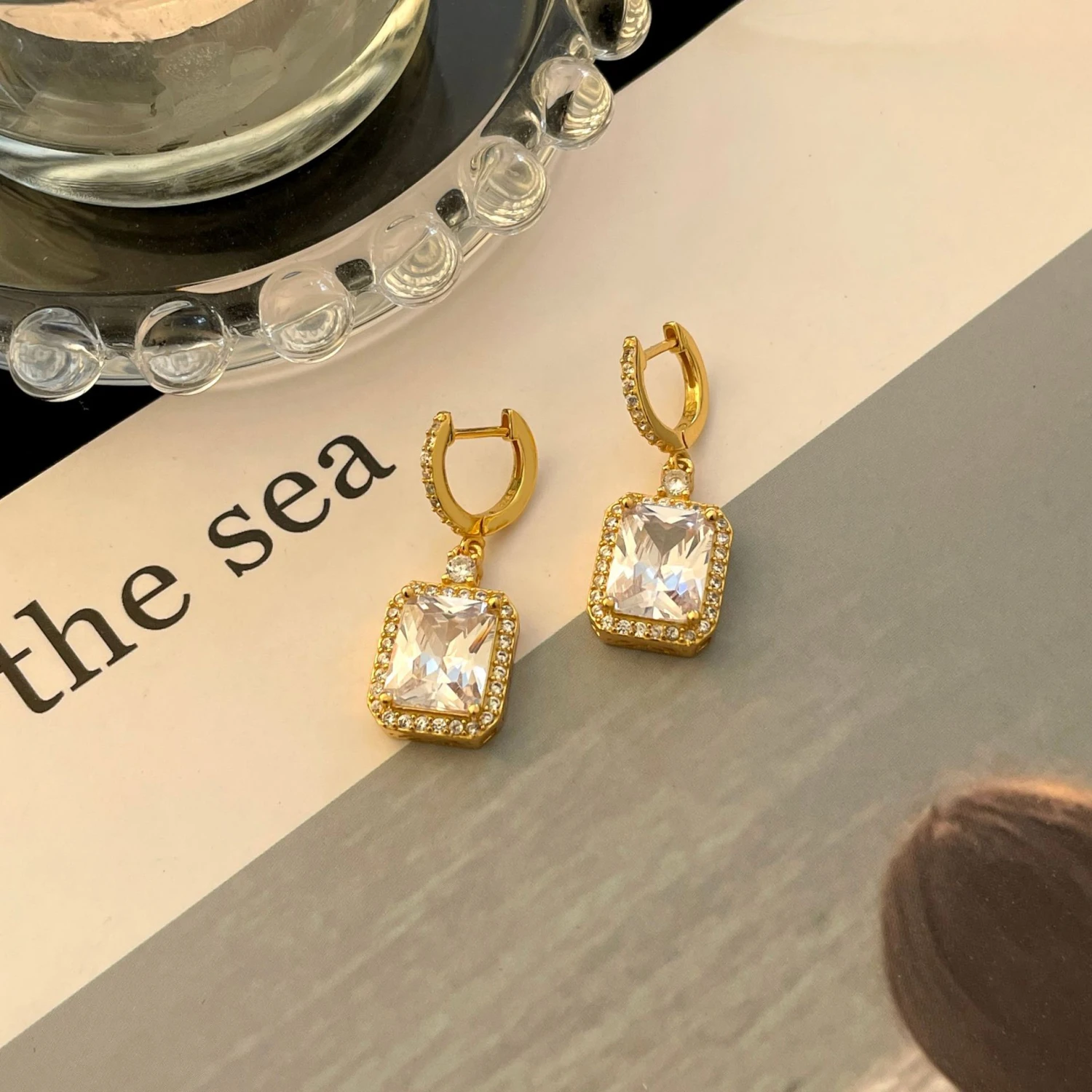 1 Pair Luxurious Square Sterling Silver Inlay Zircon Drop Earrings 4 1 Pair Luxurious Square Sterling Silver Inlay Zircon Drop Earrings - Image 2