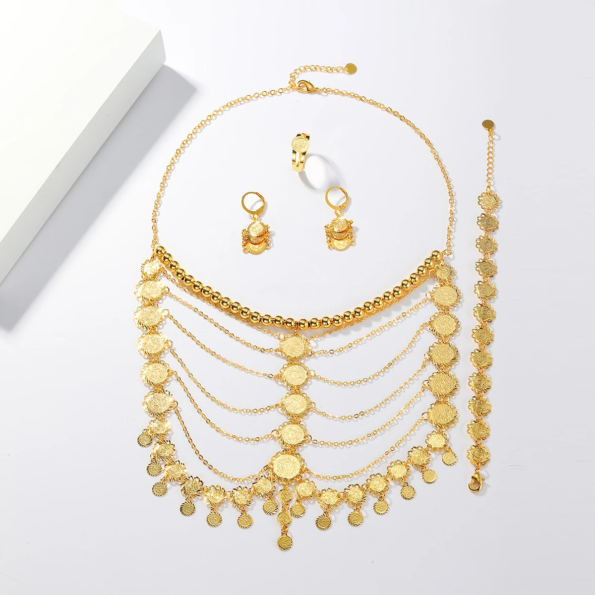 Luxurious Roman Style Tassel Copper Chain 18K Gold Plated Jewelry Set 5 Luxurious Roman Style Tassel Copper Chain 18K Gold Plated Jewelry Set - Image 3