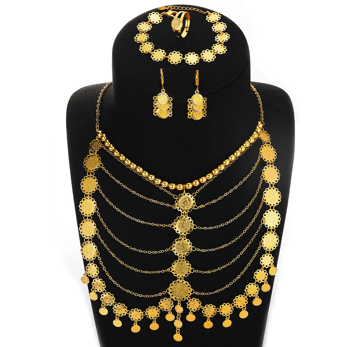 Luxurious Roman Style Tassel Copper Chain 18K Gold Plated Jewelry Set 7 Luxurious Roman Style Tassel Copper Chain 18K Gold Plated Jewelry Set - Image 5