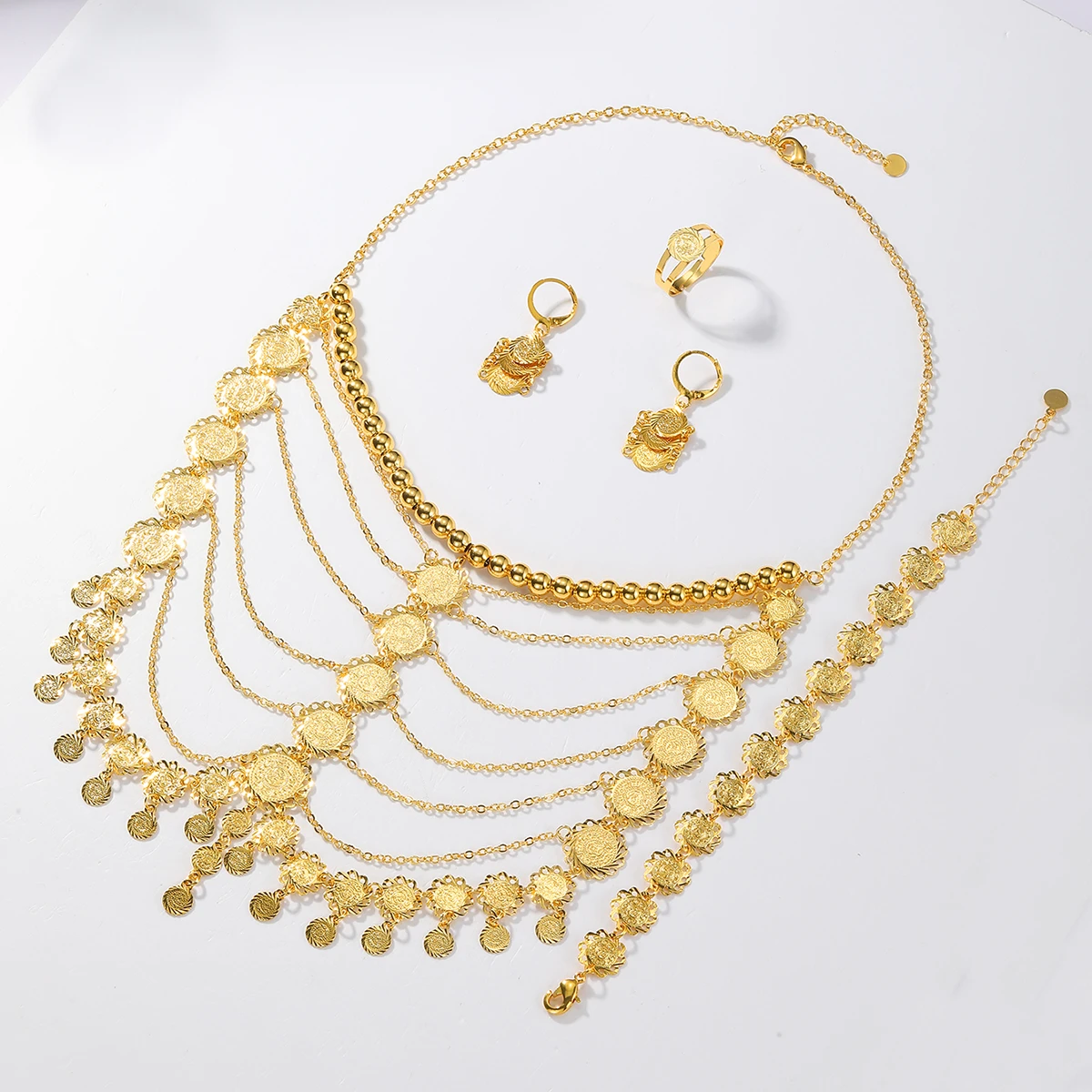 Luxurious Roman Style Tassel Copper Chain 18K Gold Plated Jewelry Set 6 Luxurious Roman Style Tassel Copper Chain 18K Gold Plated Jewelry Set - Image 4