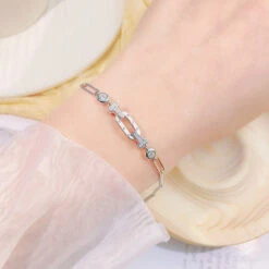 Wholesale Simple Style Geometric Sterling Silver 14K Gold Plated Rhodium Plated Zircon Bracelets -Cheap Jewelry Store 1652129182001532928