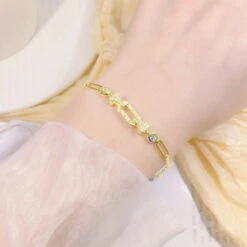 Wholesale Simple Style Geometric Sterling Silver 14K Gold Plated Rhodium Plated Zircon Bracelets -Cheap Jewelry Store 1652129182009921536