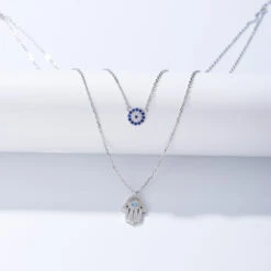Wholesale Simple Style Devil'S Eye Sterling Silver Rhinestones Layered Necklaces -Cheap Jewelry Store 1652242948441640960