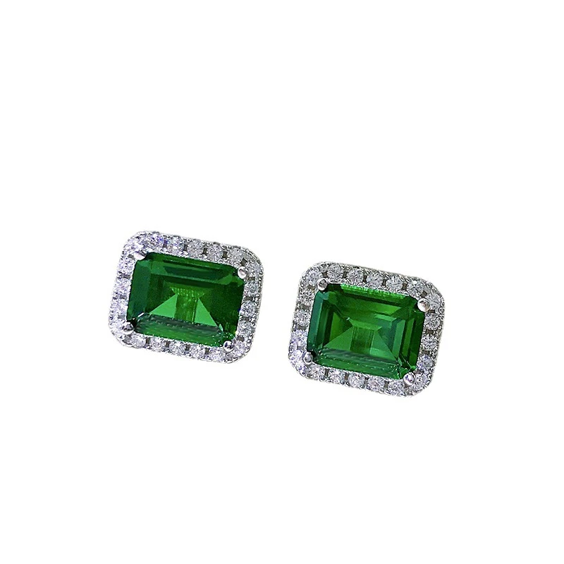 1 Pair Elegant Retro Square Sterling Silver Inlay Zircon Ear Studs 4 1 Pair Elegant Retro Square Sterling Silver Inlay Zircon Ear Studs - Image 2