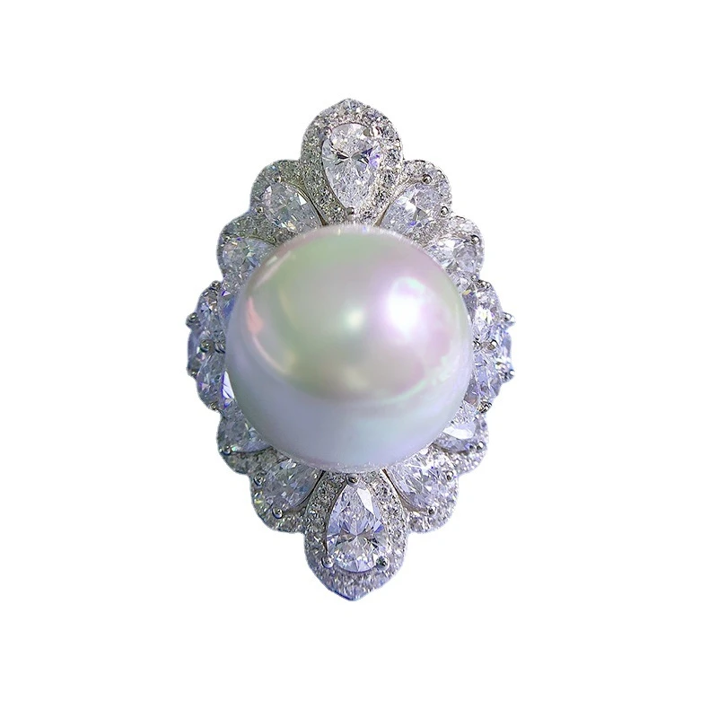 Wholesale Elegant Classic Style Oval Sterling Silver Artificial Pearls Zircon Rings 6 Wholesale Elegant Classic Style Oval Sterling Silver Artificial Pearls Zircon Rings - Image 4