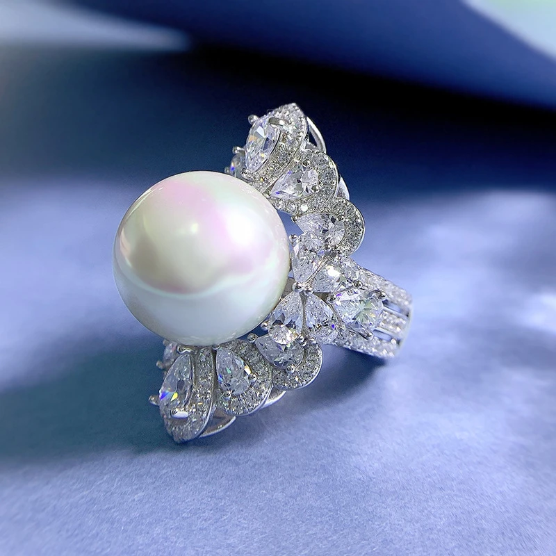 Wholesale Elegant Classic Style Oval Sterling Silver Artificial Pearls Zircon Rings 4 Wholesale Elegant Classic Style Oval Sterling Silver Artificial Pearls Zircon Rings - Image 2