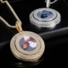 Hip-Hop Round Copper Inlay Zircon Gold Plated Pendant Necklace