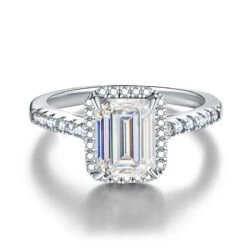 Lady Geometric Sterling Silver GRA Plating Inlay Moissanite Rings