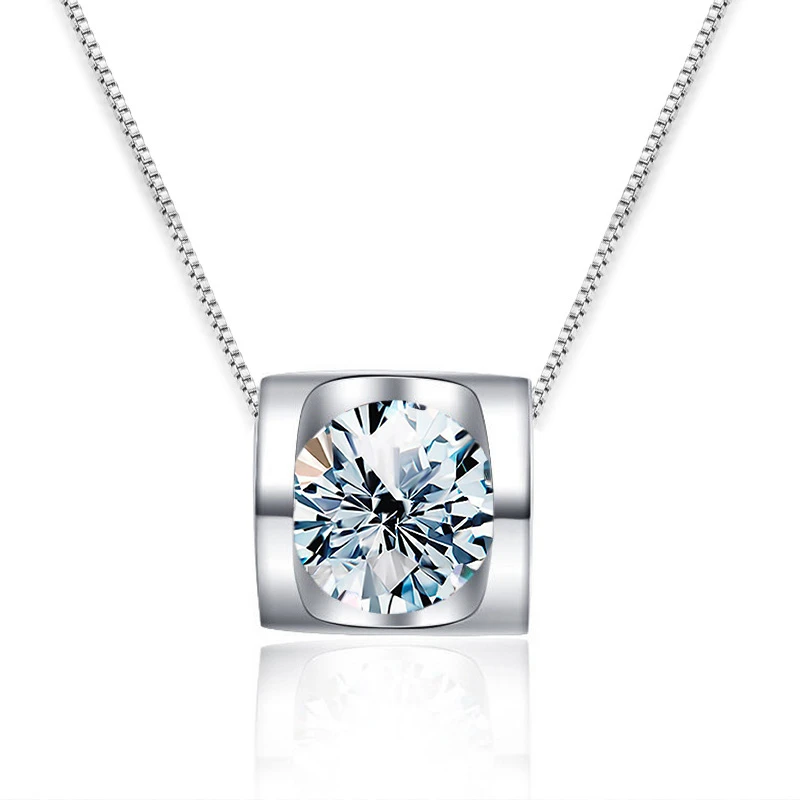 Elegant Lady Square Sterling Silver GRA Plating Inlay Moissanite Pendant Necklace 5 Elegant Lady Square Sterling Silver GRA Plating Inlay Moissanite Pendant Necklace - Image 3