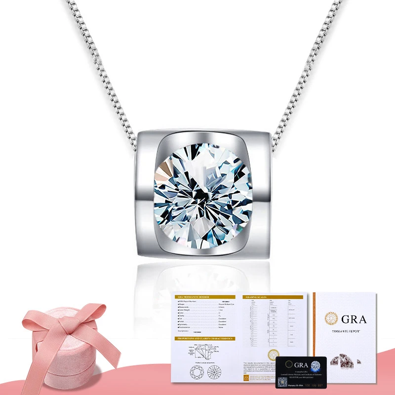 Elegant Lady Square Sterling Silver GRA Plating Inlay Moissanite Pendant Necklace 6 Elegant Lady Square Sterling Silver GRA Plating Inlay Moissanite Pendant Necklace - Image 4