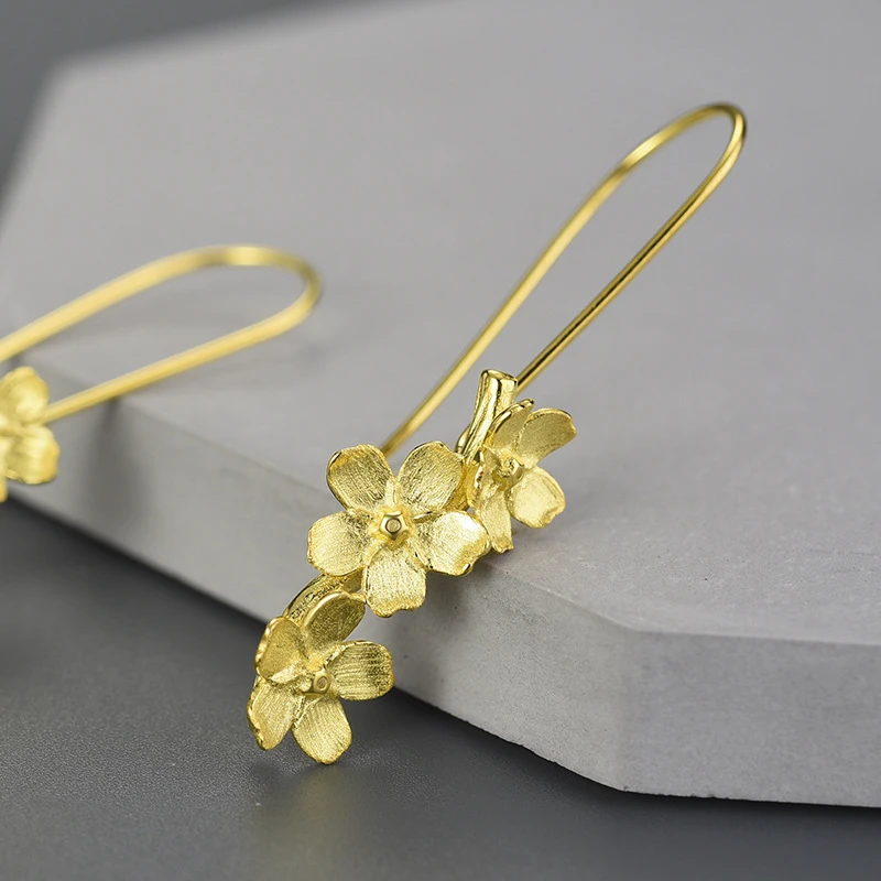1 Pair Simple Style Flower Sterling Silver Drop Earrings 3 1 Pair Simple Style Flower Sterling Silver Drop Earrings