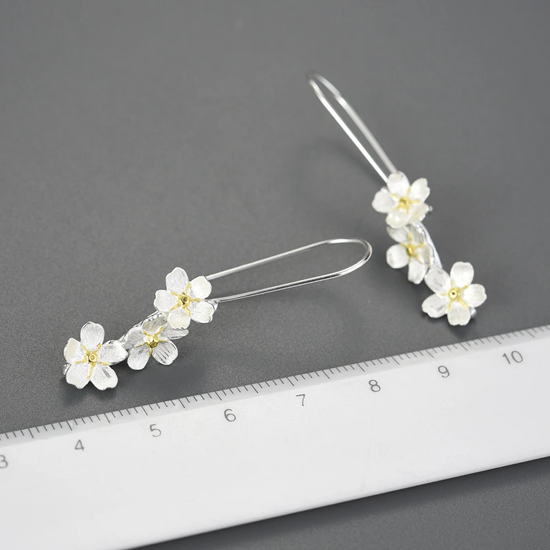 1 Pair Simple Style Flower Sterling Silver Drop Earrings 4 1 Pair Simple Style Flower Sterling Silver Drop Earrings - Image 2
