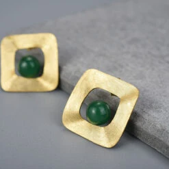1 Pair Simple Style Square Inlay Sterling Silver Natural Stone Ear Studs -Cheap Jewelry Store 1655521660322844672