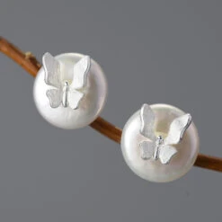 1 Pair Simple Style Butterfly Plating Freshwater Pearl Sterling Silver Ear Studs -Cheap Jewelry Store 1655523733709918208