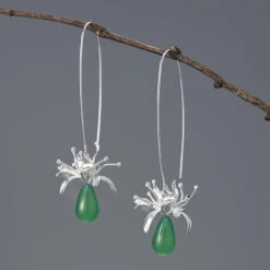 1 Pair Elegant Flower Inlay Sterling Silver Agate Drop Earrings -Cheap Jewelry Store 1655523754278785024