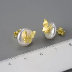 1 Pair Simple Style Butterfly Plating Freshwater Pearl Sterling Silver Ear Studs -Cheap Jewelry Store 1655523895521972224