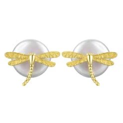 1 Pair Simple Style Dragonfly Plating Freshwater Pearl Sterling Silver Ear Studs -Cheap Jewelry Store 1655524552446447616