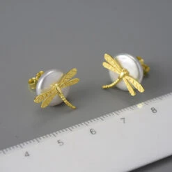 1 Pair Simple Style Dragonfly Plating Freshwater Pearl Sterling Silver Ear Studs -Cheap Jewelry Store 1655524623598620672