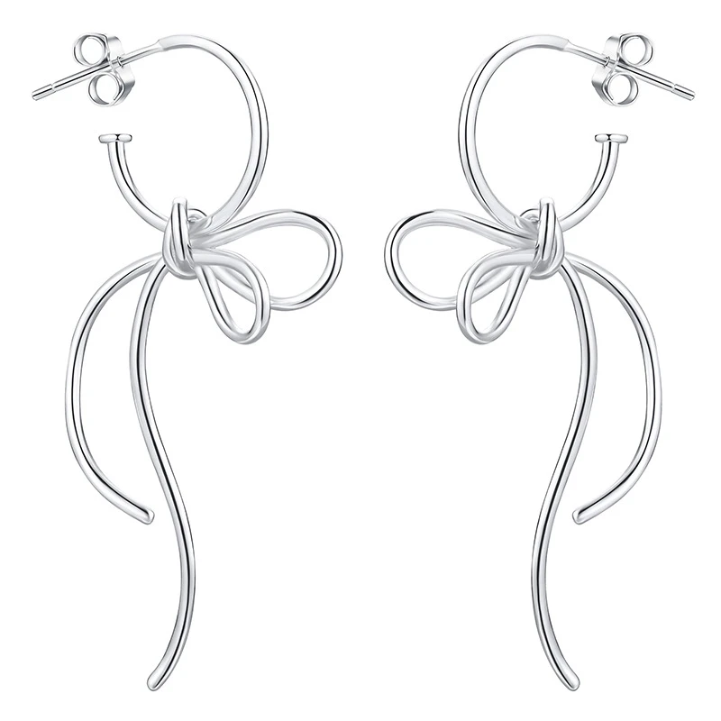 1 Pair Simple Style Bow Knot Plating Sterling Silver Drop Earrings 6 1 Pair Simple Style Bow Knot Plating Sterling Silver Drop Earrings - Image 4