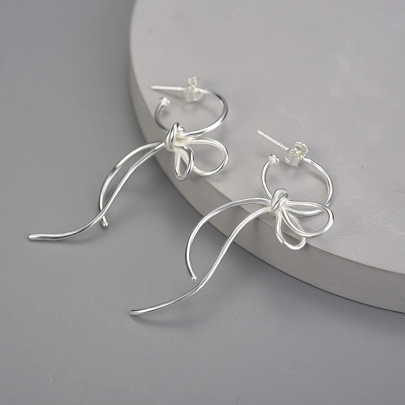 1 Pair Simple Style Bow Knot Plating Sterling Silver Drop Earrings 5 1 Pair Simple Style Bow Knot Plating Sterling Silver Drop Earrings - Image 3