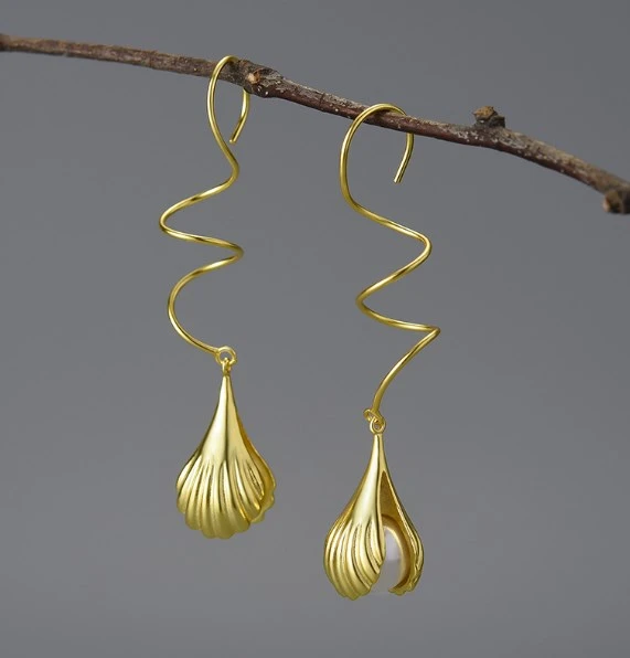 1 Pair Elegant Lady Classic Style Geometric Pearl Sterling Silver 14K Gold Plated Drop Earrings 4 1 Pair Elegant Lady Classic Style Geometric Pearl Sterling Silver 14K Gold Plated Drop Earrings - Image 2