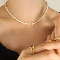 Elegant Geometric Freshwater Pearl Titanium Steel Beaded Plating 18K Gold Plated Necklace -Cheap Jewelry Store 1655860421980196864